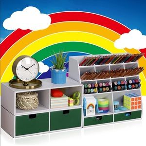 Darfoo White Desk Organizer and Accessories with 4 Drawers and 16 Coompartments.